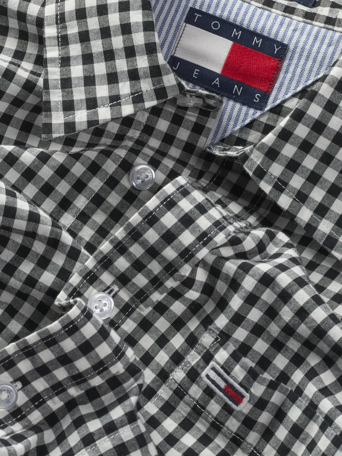 Tommy Jeans Poplin Check Herrenhemd XS Schwarz Karo