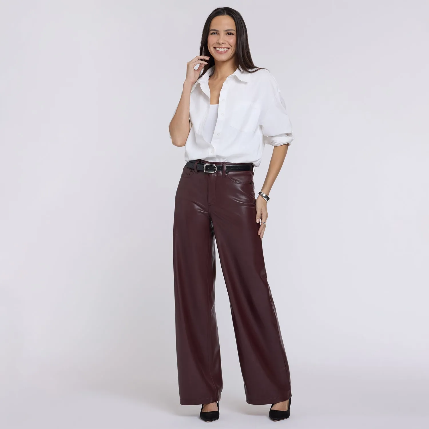 NYDJ Teresa Wide Leg Kunstlederhose Bitter Chocolate