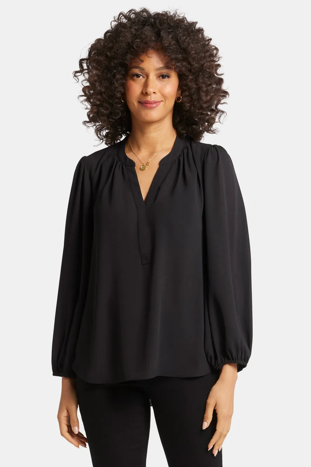 NYDJ Puff Sleeve Popover Bluse Schwarz luftig