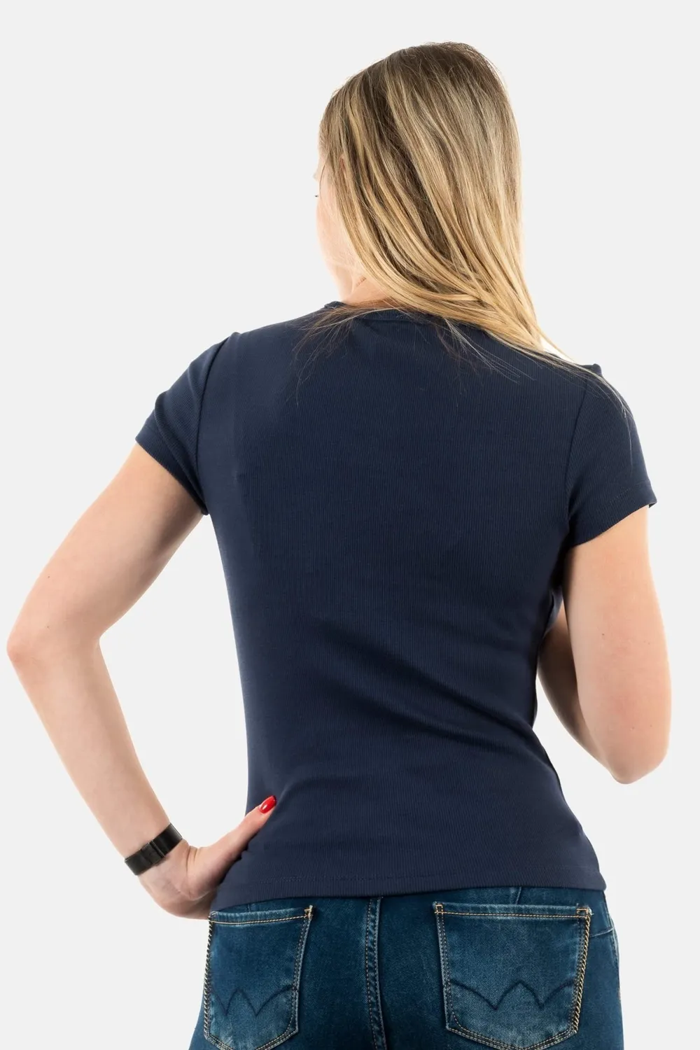 Tommy Jeans Essential Rib Slim T-Shirt Blau Gr. L