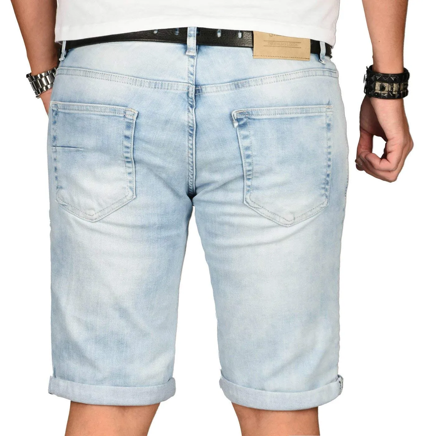 Alessandro Salvarini Herren Jeansshorts Slim Dunkelblau Used 30W