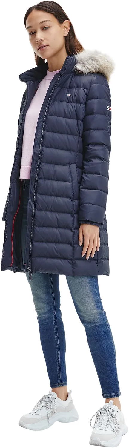 Tommy Jeans Essential Daunenmantel Damen Schwarz mit Kapuze