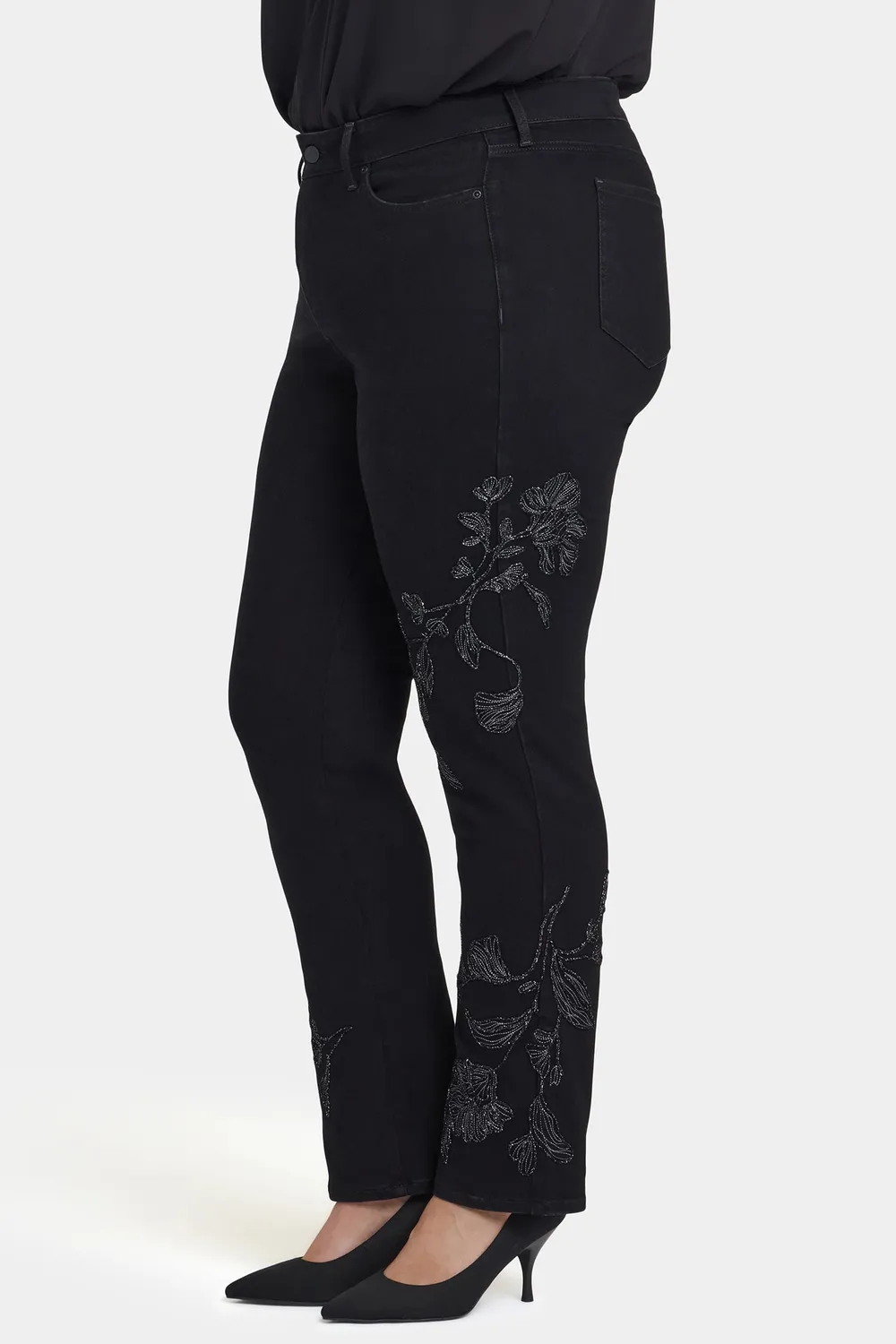 NYDJ Marilyn Straight Plus-Size Jeans Black Rinse bestickt