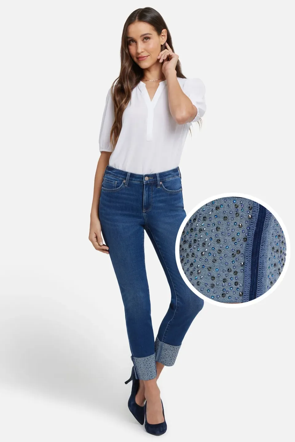 NYDJ Sheri Slim Ankle Jeans Petite Vintage Lapis Strass