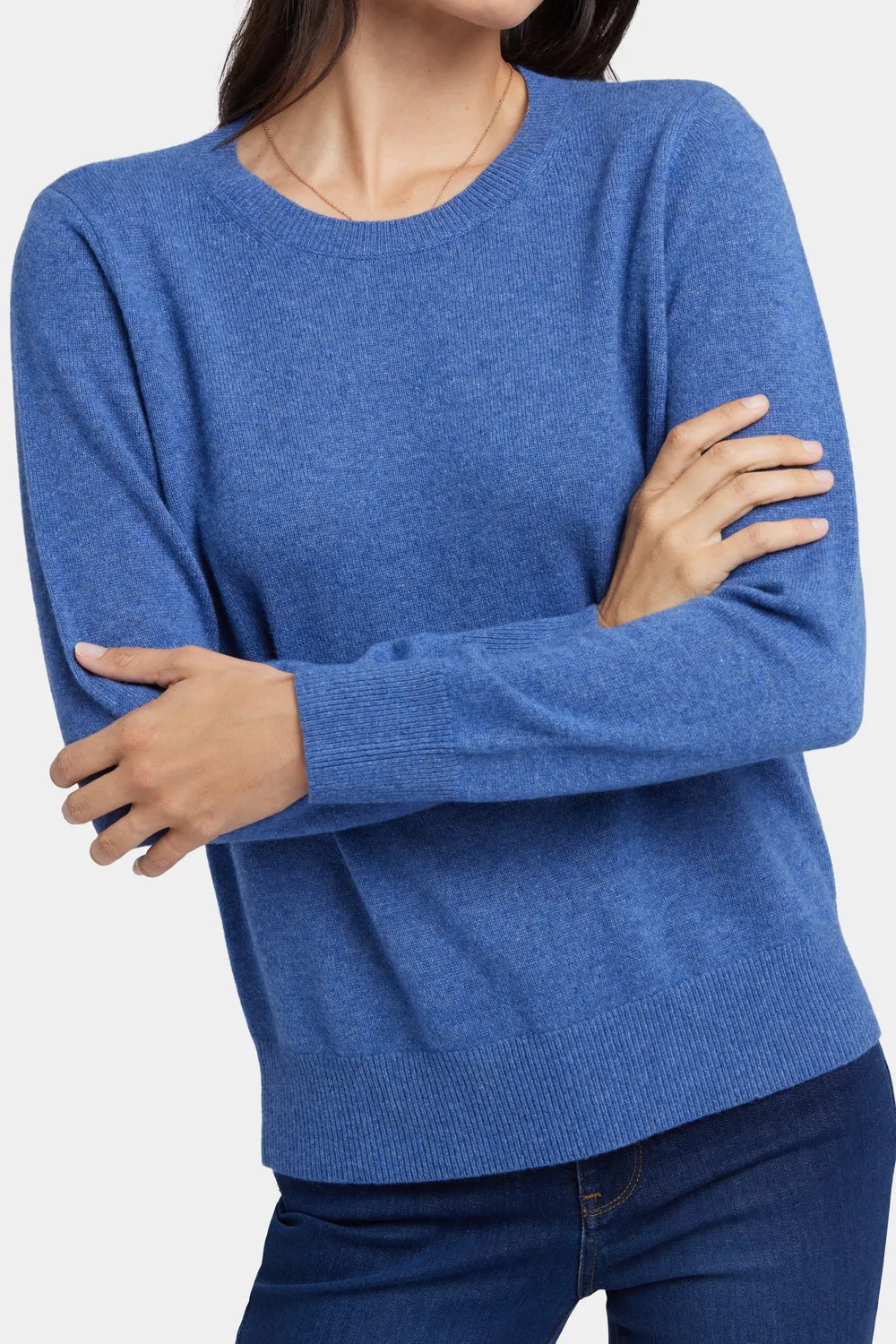 NYDJ Cashmere Essential Crewneck Pullover Heather Blue