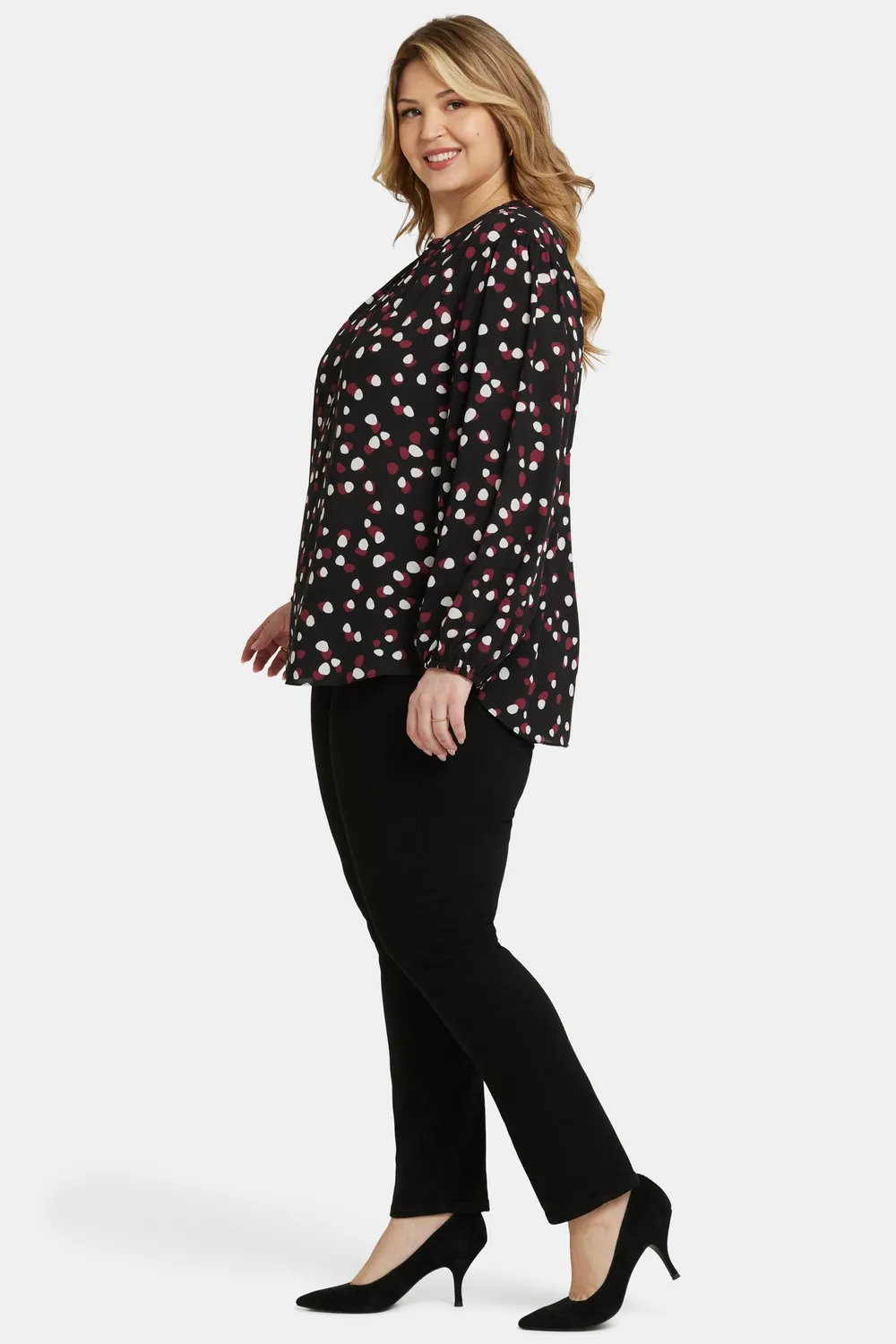 NYDJ Puff Sleeve Popover Top Watkins Dot Plus schwarz