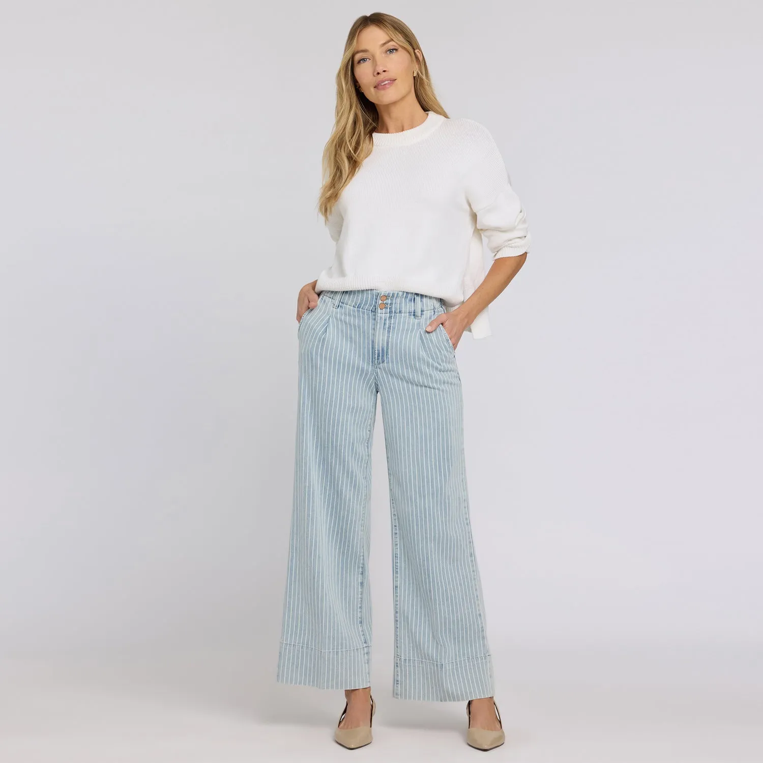 NYDJ Simone Wide Leg Jeans Azure Stripe High Rise