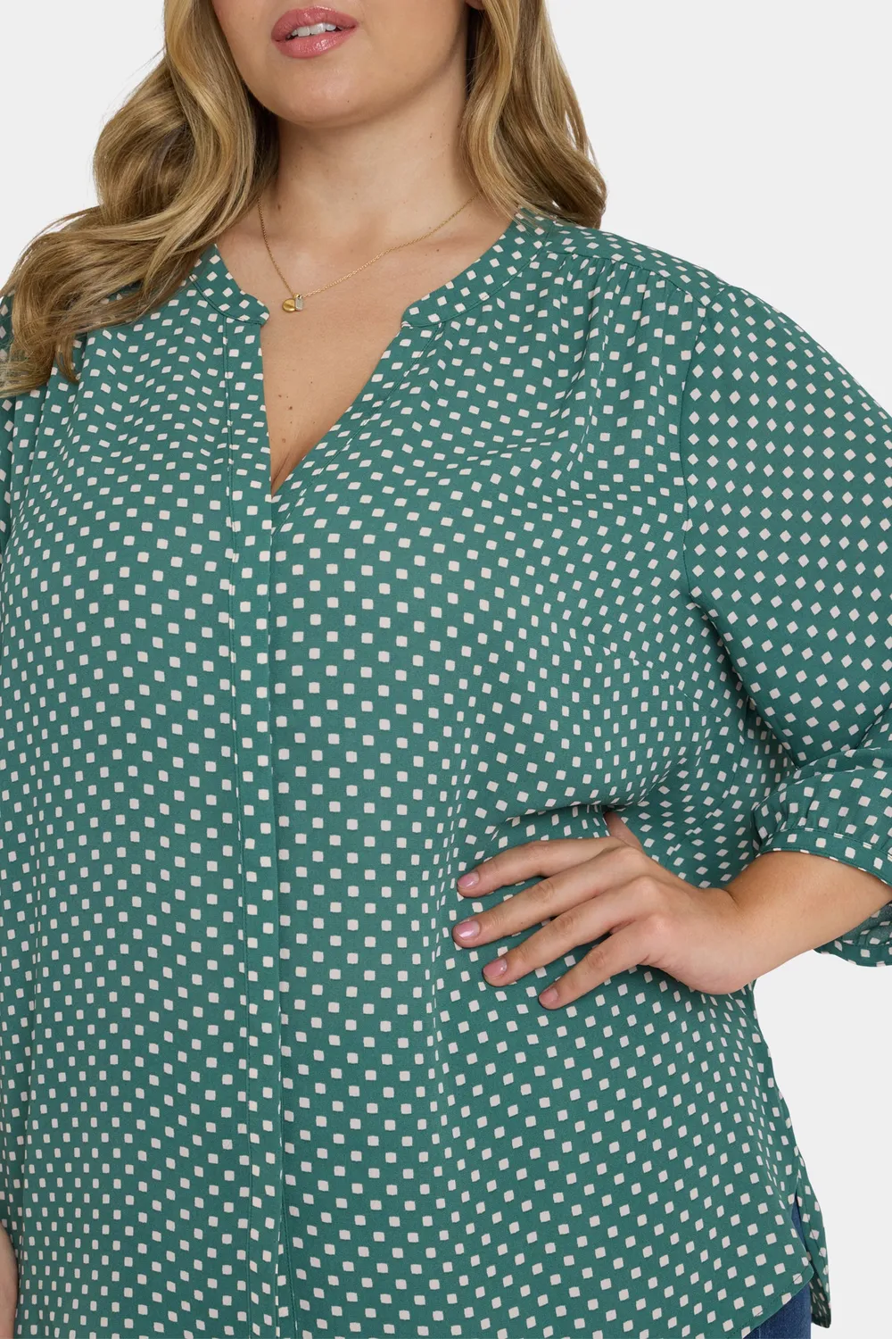 NYDJ Pintuck Plus Bluse Adeline Dots grün