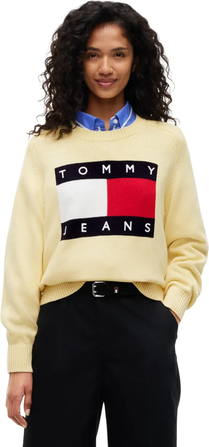 Tommy Jeans Flag DW0DW23450 Pullover Gelb Baumwollmix