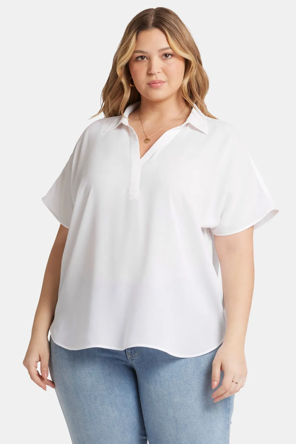 NYDJ Becky Kurzarm Bluse Optic White Plus Size Nachhaltig