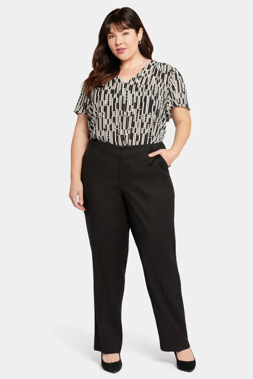 NYDJ Marilyn Straight Plus Hose Schwarz Leinen-Stretch