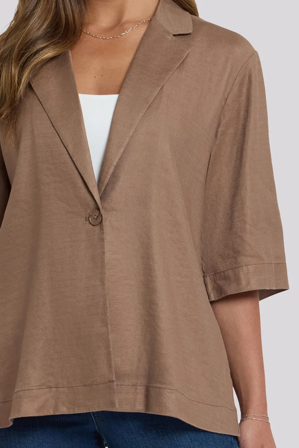 NYDJ Elbow Sleeve Blazer Toasted Coconut Stretch-Leinen