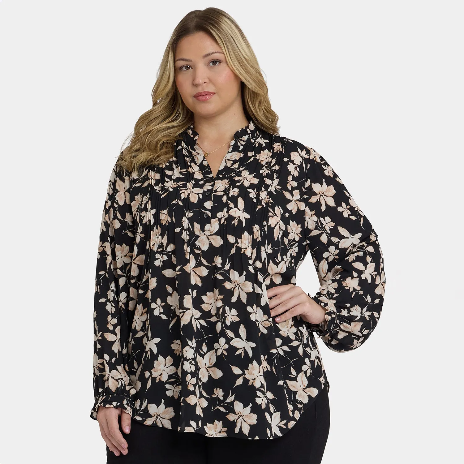 NYDJ Plissee Tunika Claudette schwarz floral Plus