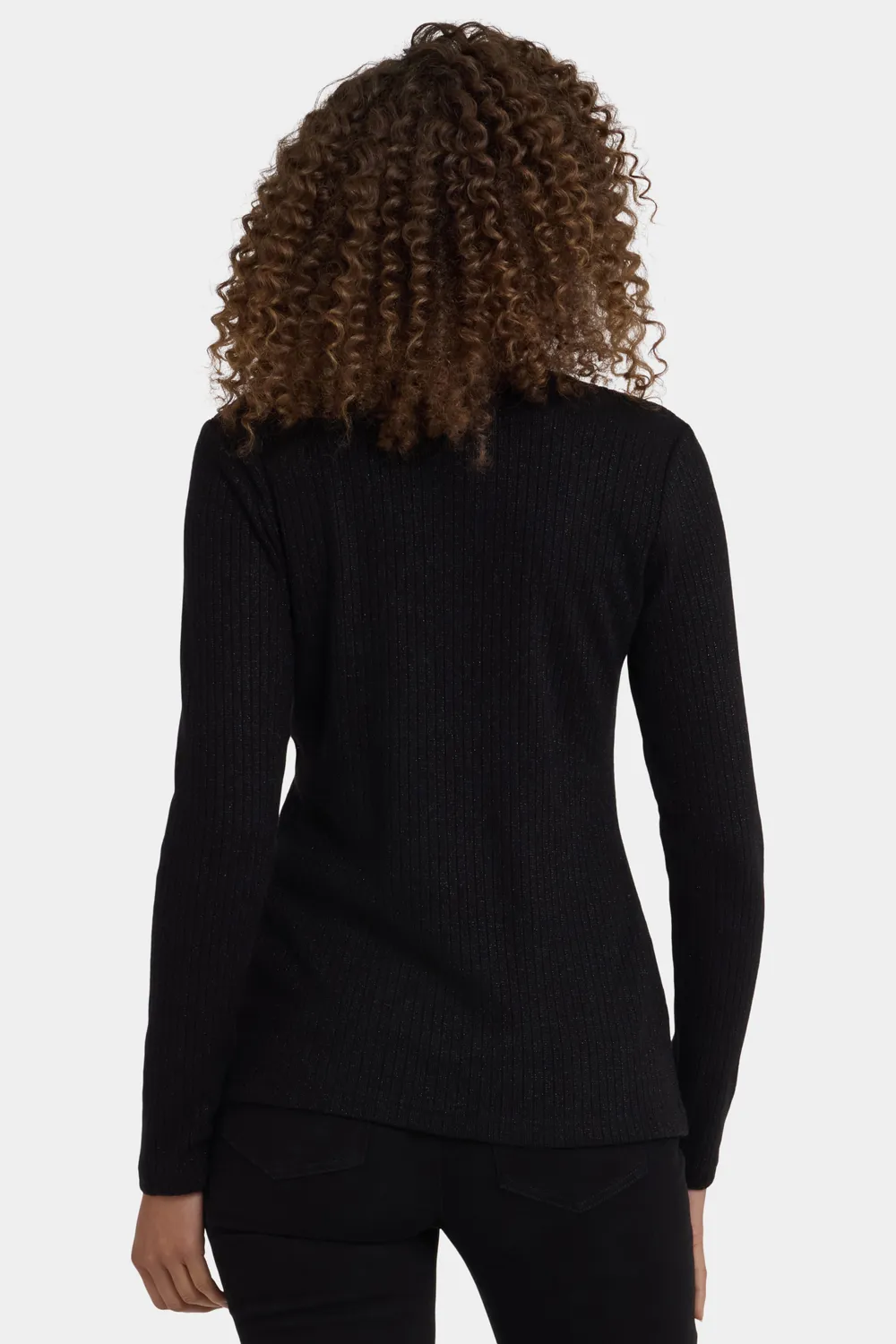 NYDJ Shimmer Henley Top langarm Schwarz Glitzer