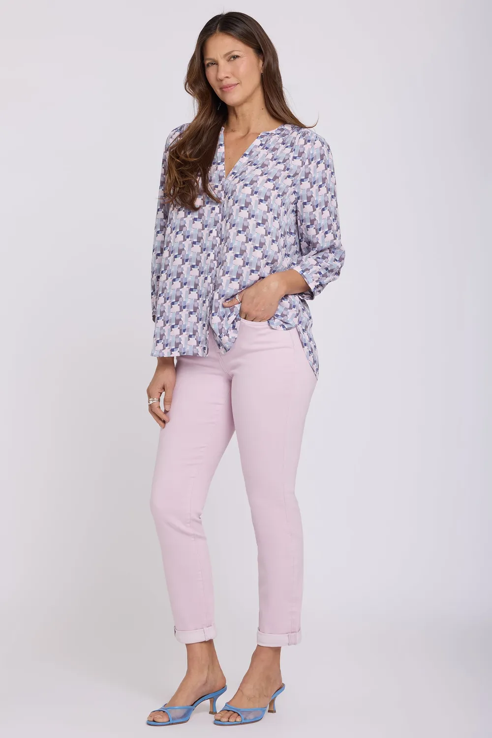 NYDJ Pintuck Bluse Aurora Abstract 3/4-Arm