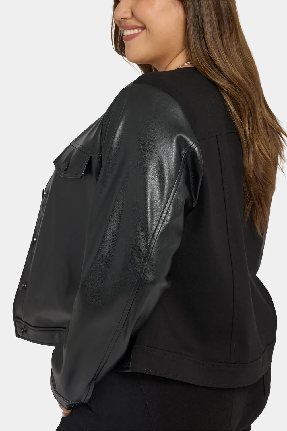 NYDJ Vanessa Jacke Plus Size Schwarz Kunstleder