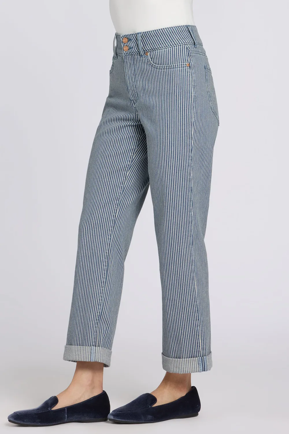 NYDJ Bailey Relaxed Straight Crop Jeans Petite Malaga Stripe High Rise