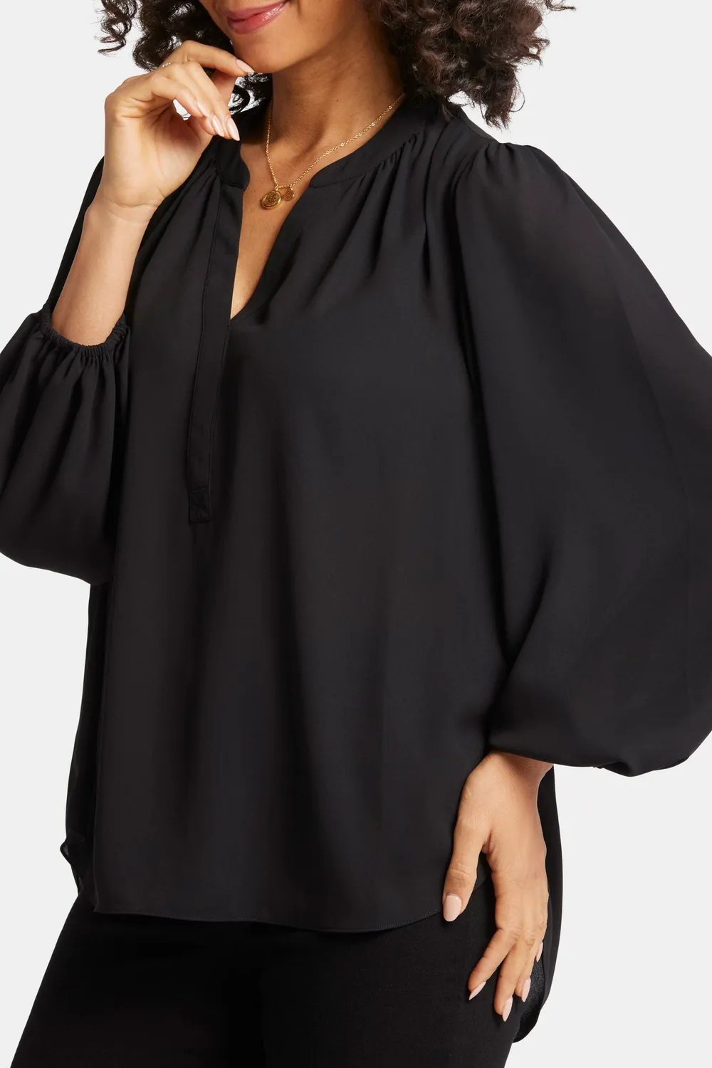 NYDJ Puff Sleeve Popover Bluse Schwarz luftig
