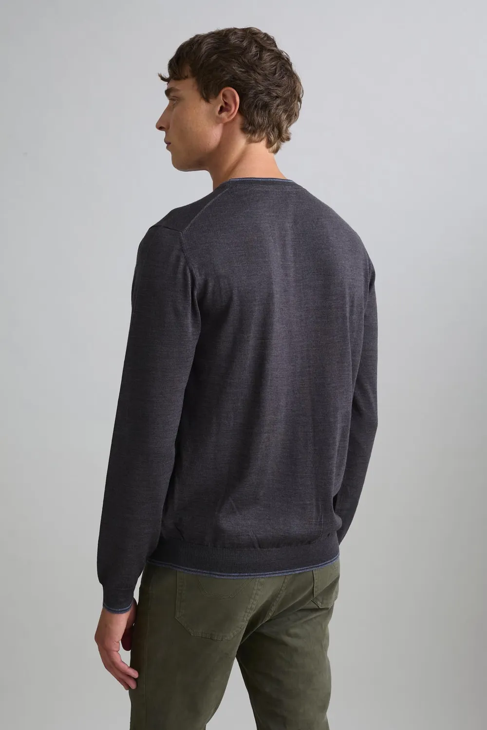 Jeckerson Girocollo Pullover Herren grau Rundhals Wolle