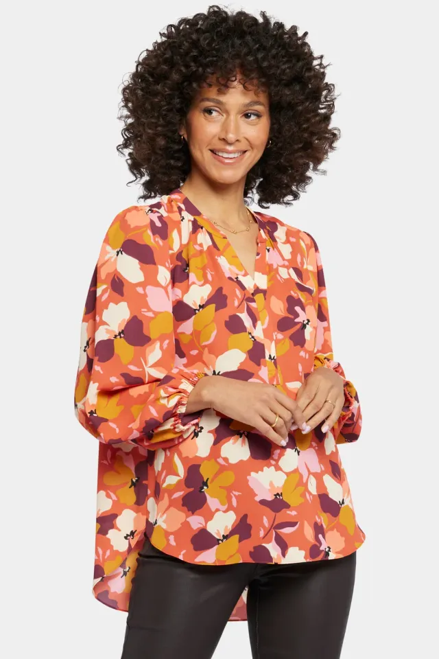NYDJ Puff Sleeve Popover Top Gingervale Orange