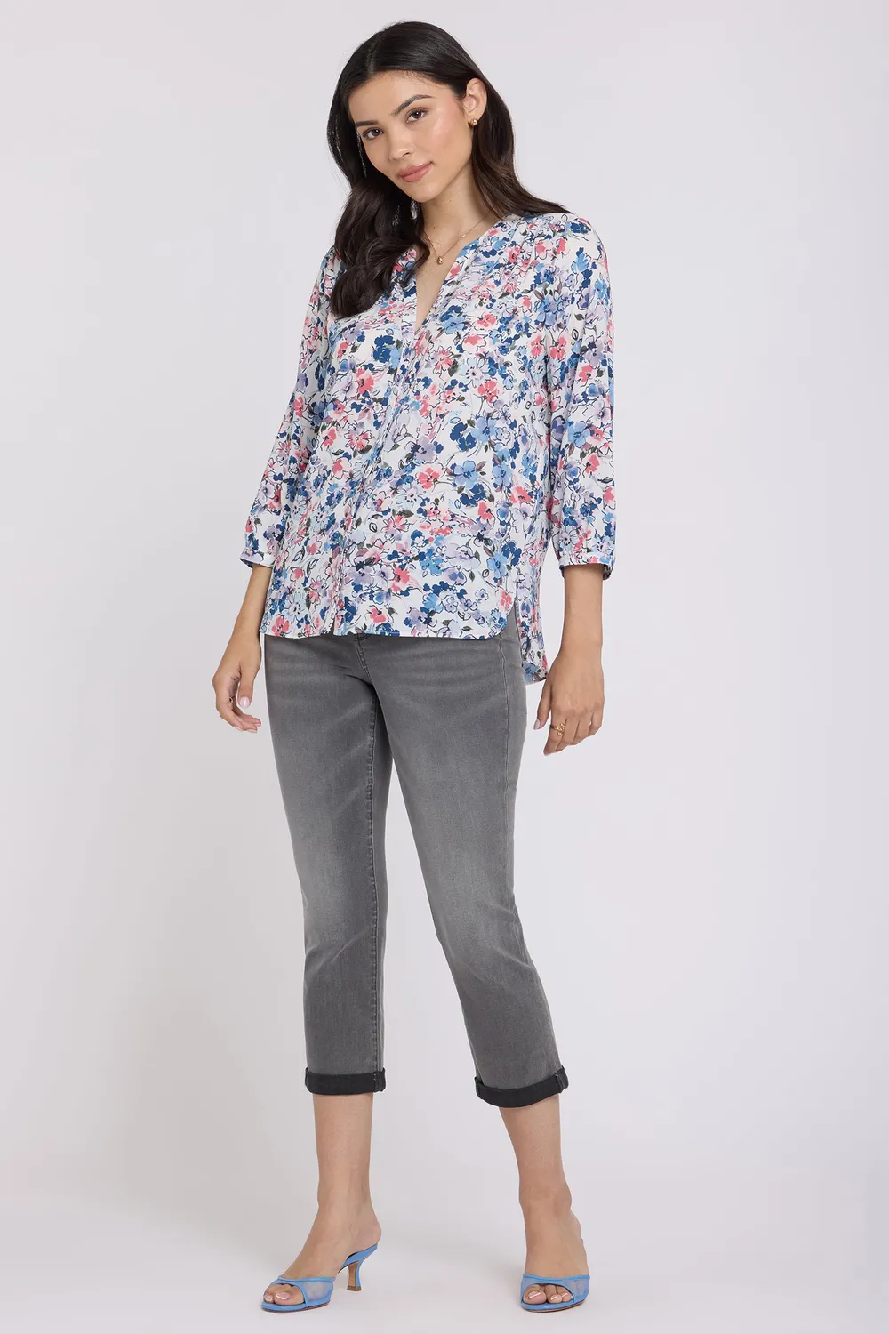 NYDJ Pintuck Bluse Desert Blooms floral rosa