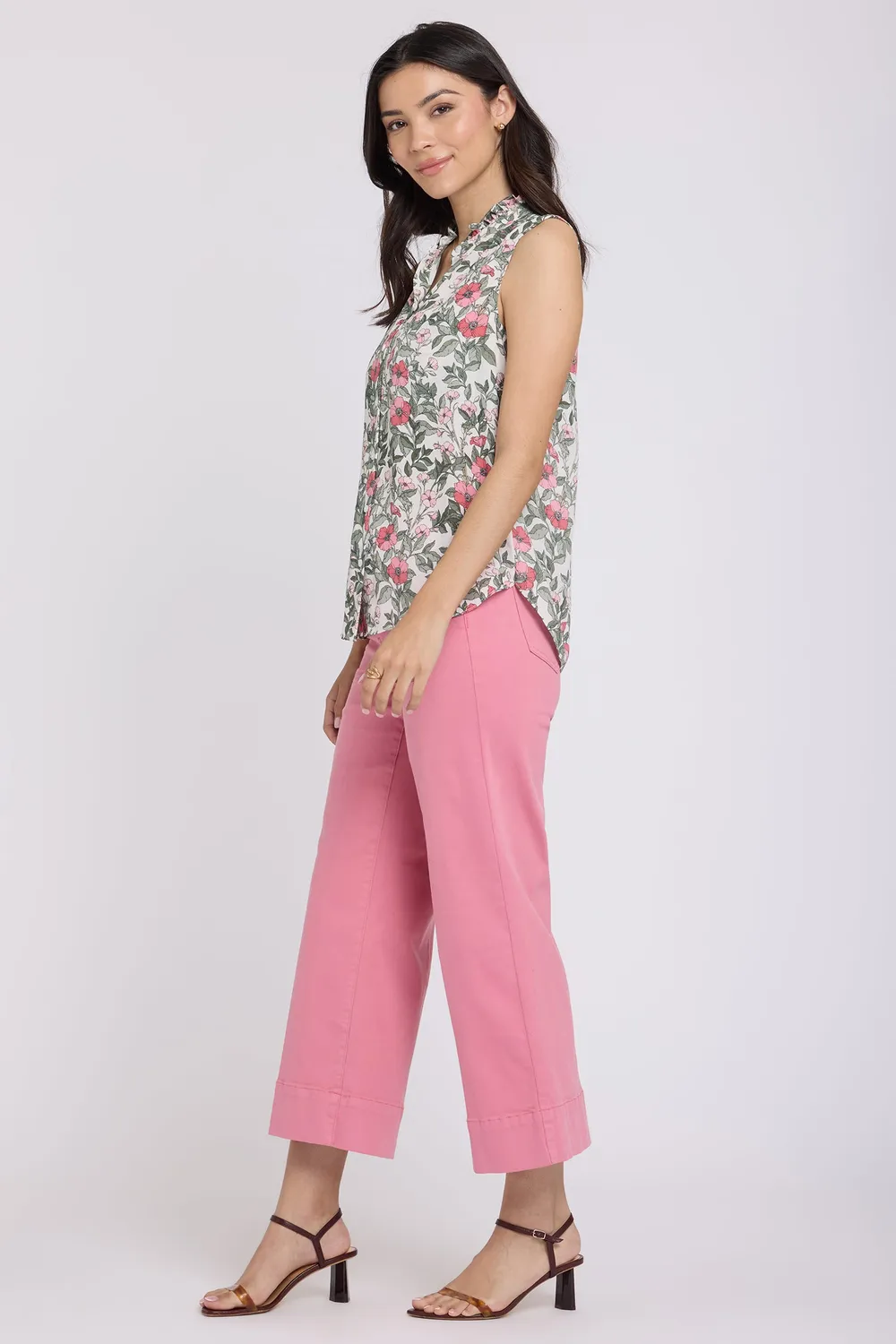 NYDJ Sleeveless Ruffle Neck Bluse Primrose Garden floral