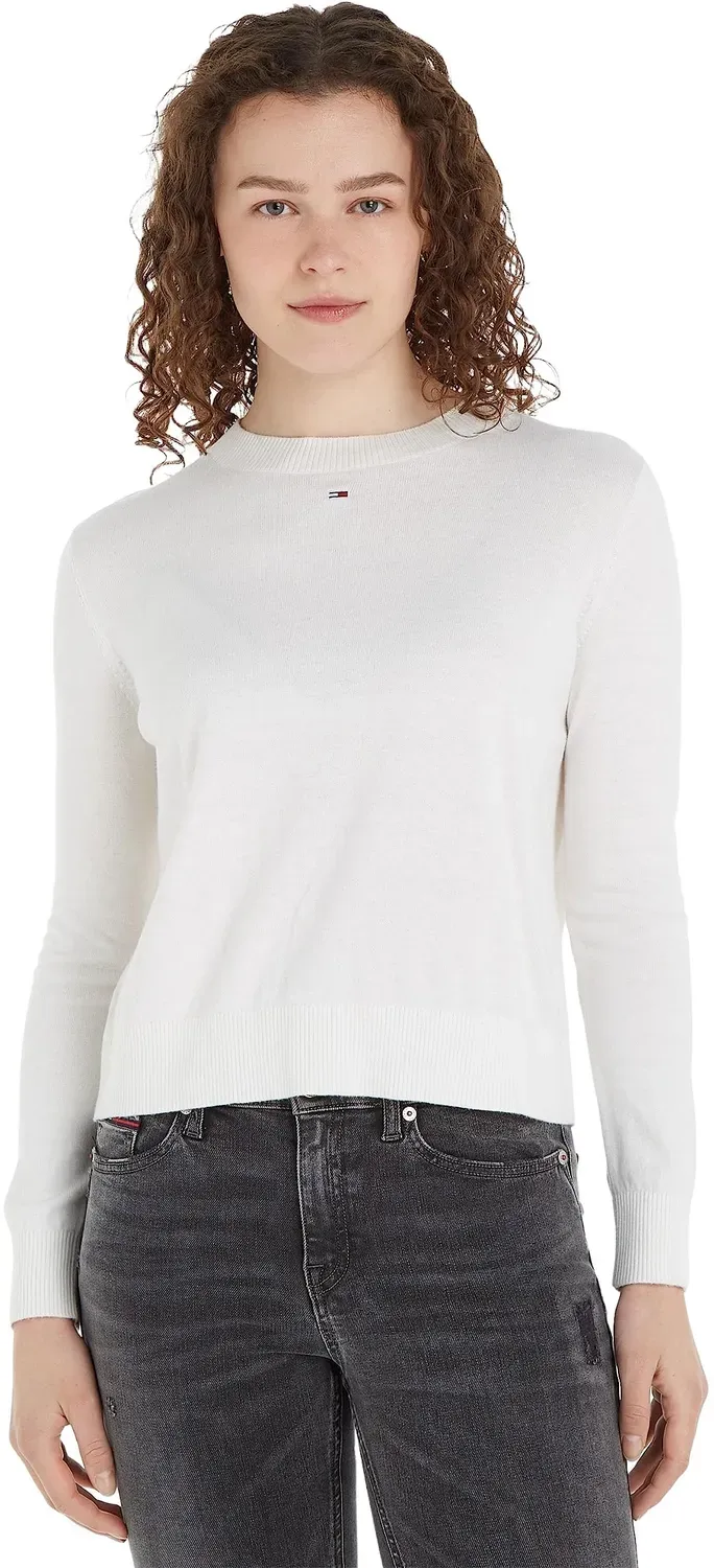 Tommy Jeans Damen Pullover Weiß Pulli Baumwolle Crew
