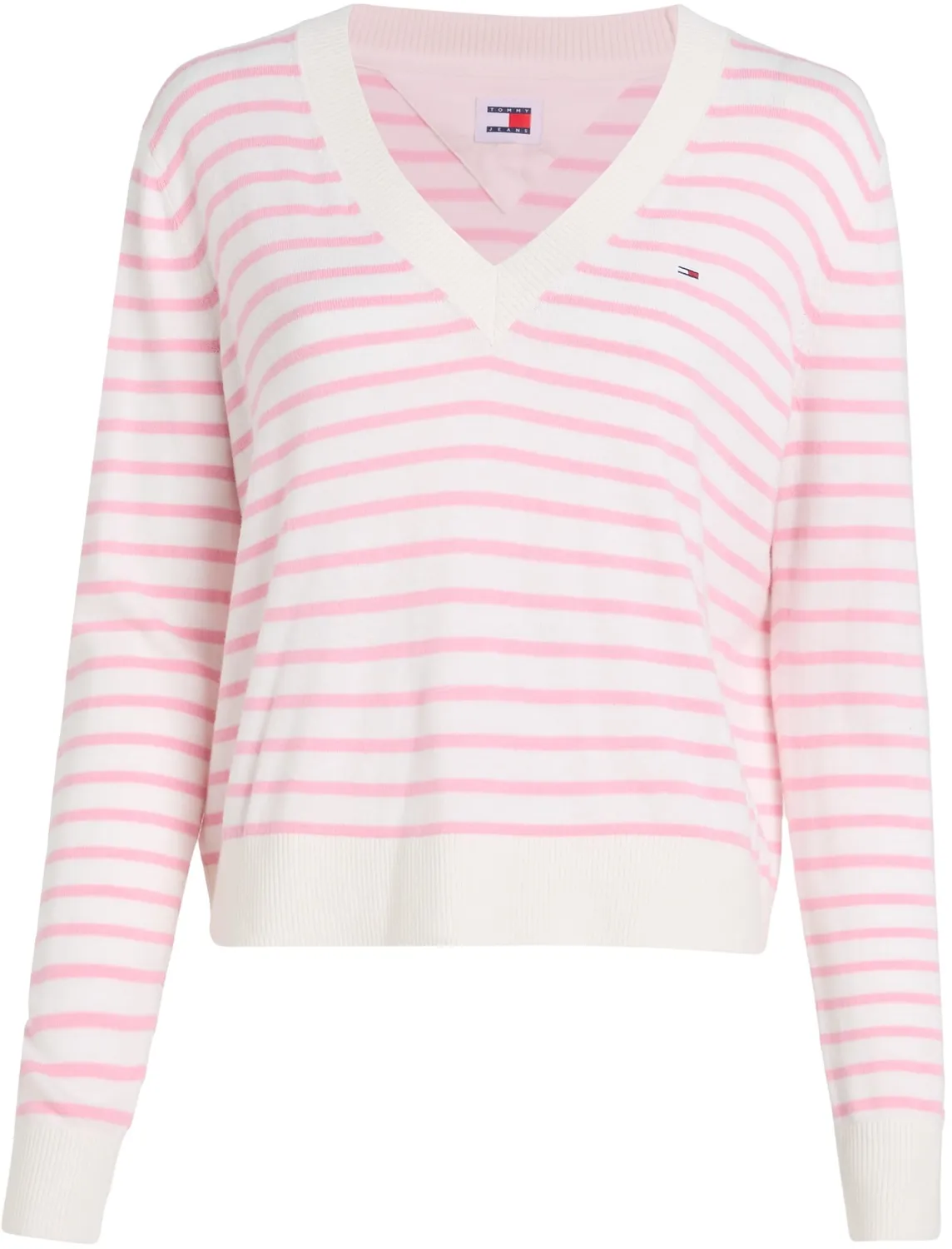 Tommy Jeans V-Ausschnitt Pullover Ballet Pink Stripe XL