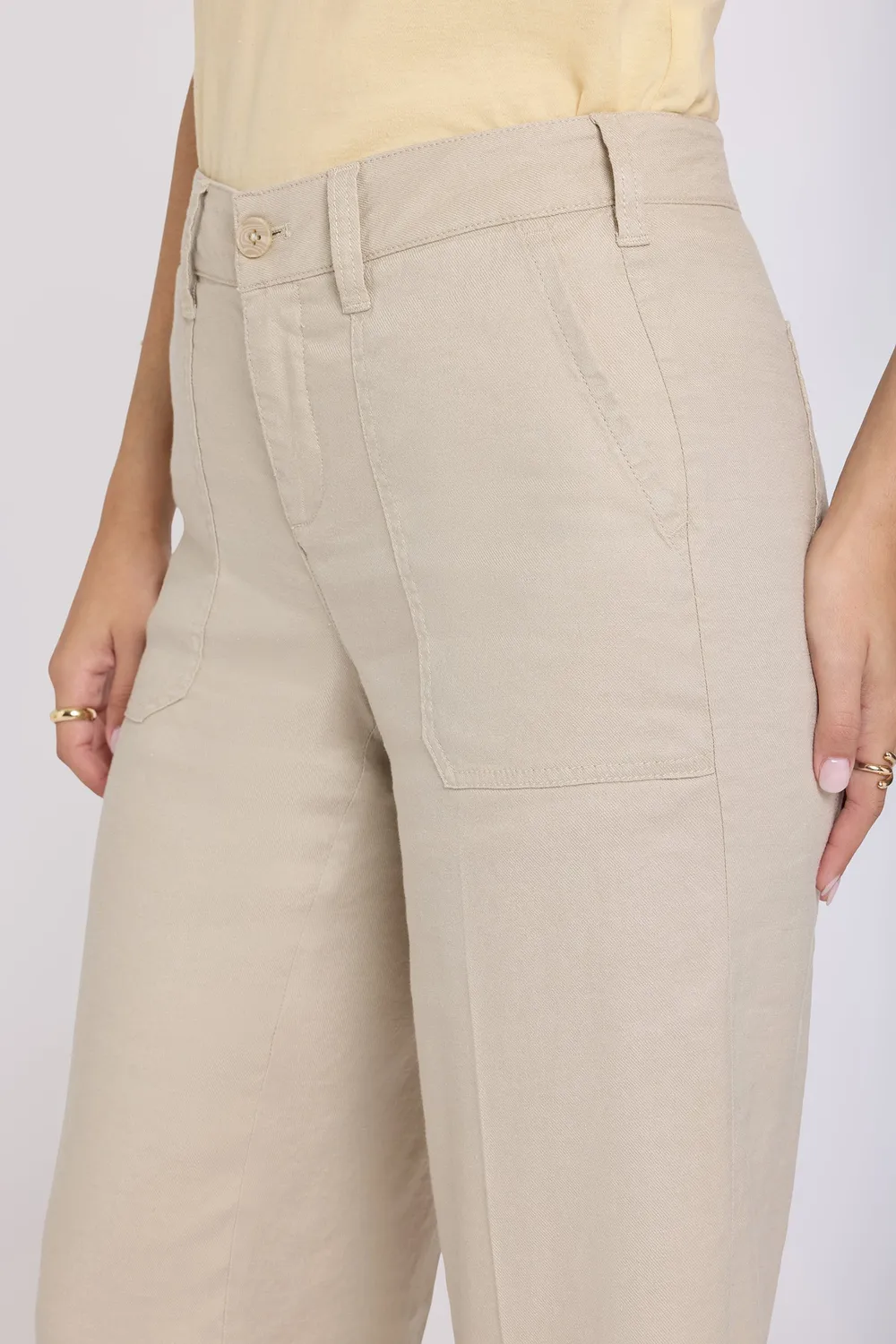 NYDJ Wide Leg Cargo Capri Caprihose Feather Stretch-Leinen