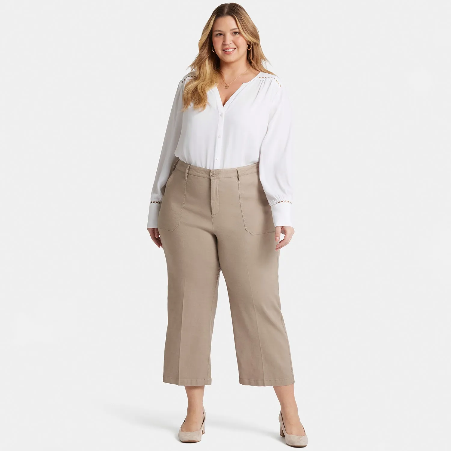 NYDJ Wide Leg Cargo Capri Saddlewood Plus Leinen