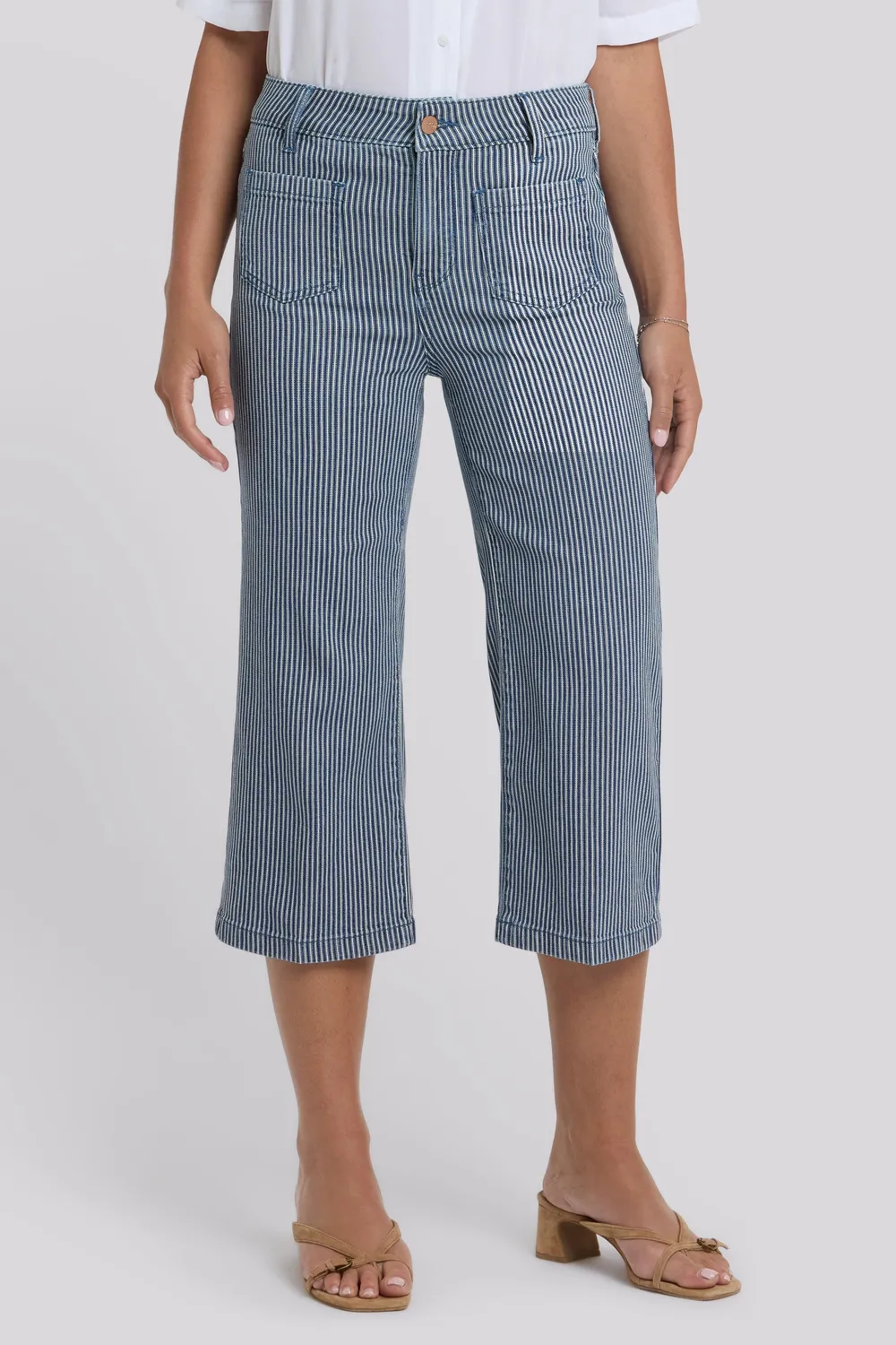 NYDJ Coco Wide Leg Crop Jeans Malaga Stripe Stretch