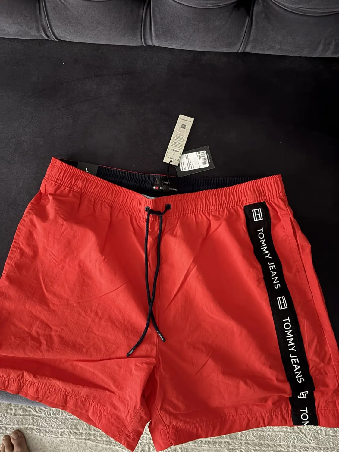 Tommy Jeans Drawstring Badehose Schwarz Polyester