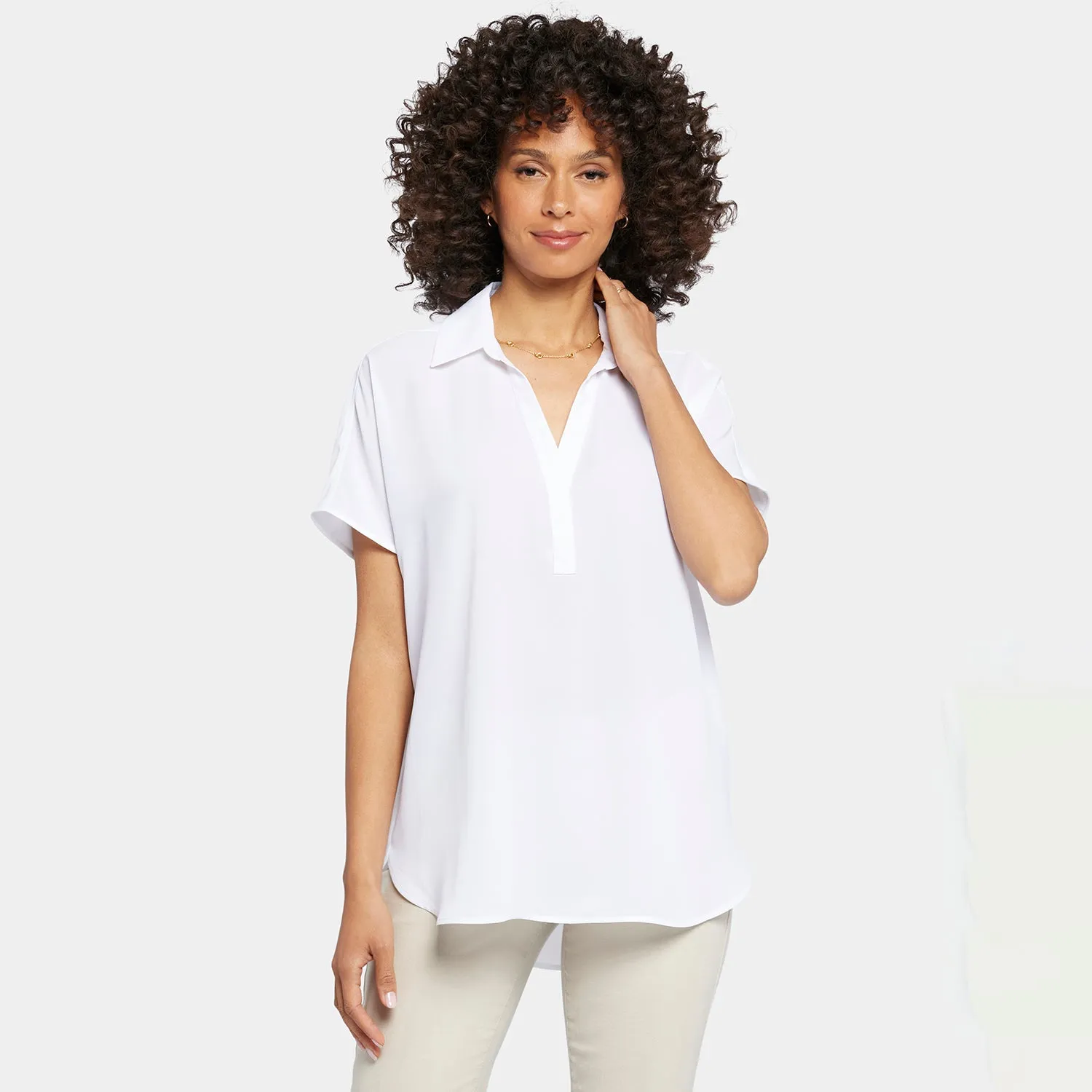 NYDJ Becky Kurzarm Bluse Optic White Weiß