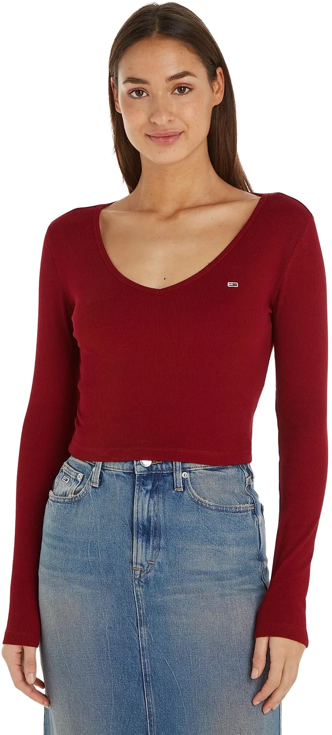 Tommy Jeans Tjw Bby Crp Essential Rib V Ls Dw0dw14278 Langarmshirt XL
