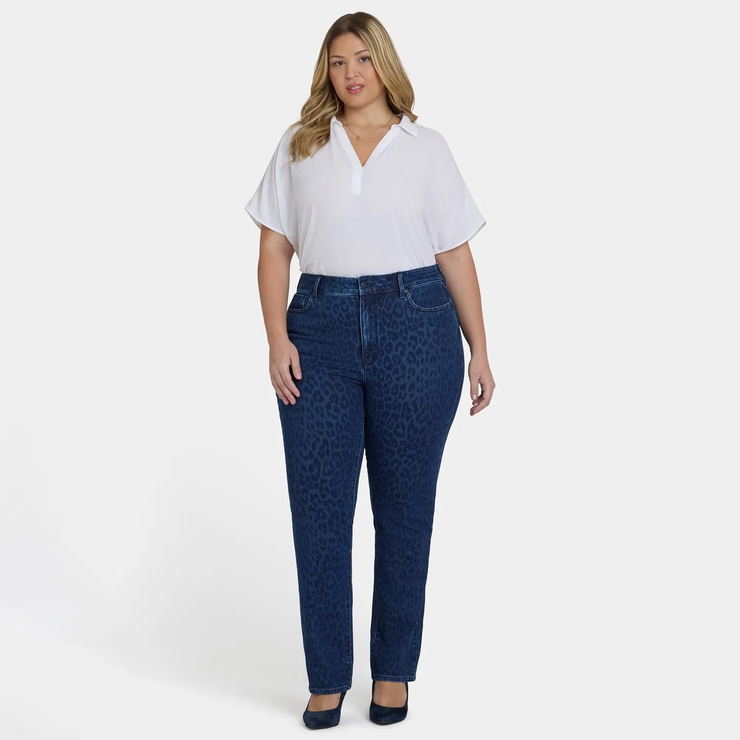 NYDJ Marilyn Straight Plus Size Jeans Dark Denim Leopard High Rise