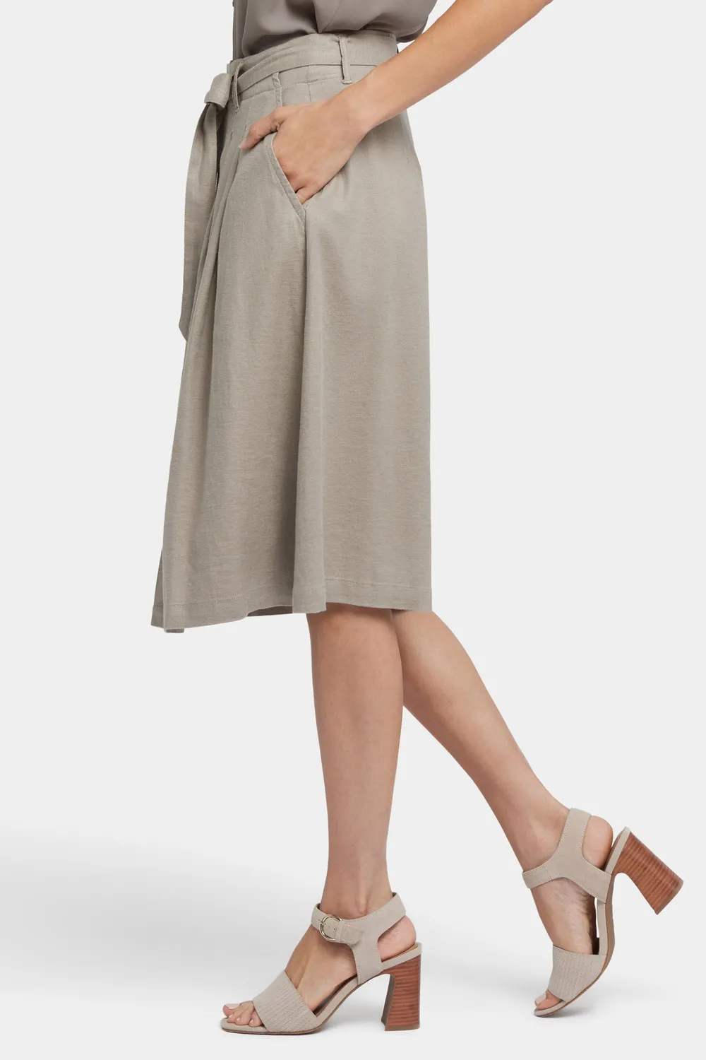 NYDJ Button Front Midi Rock Saddlewood Leinen Beige