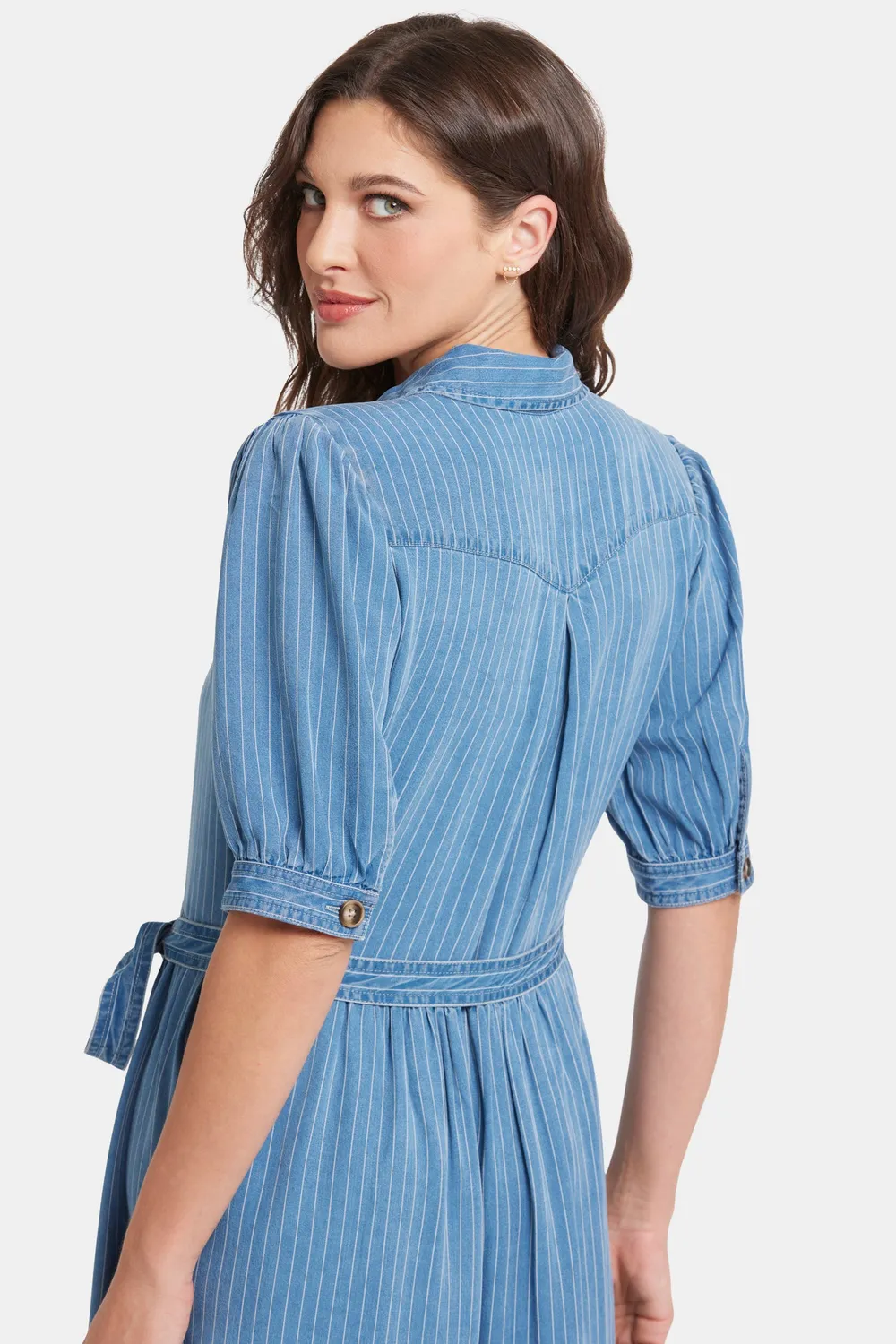 NYDJ Kate Ruffle Kleid Light Marine gestreift