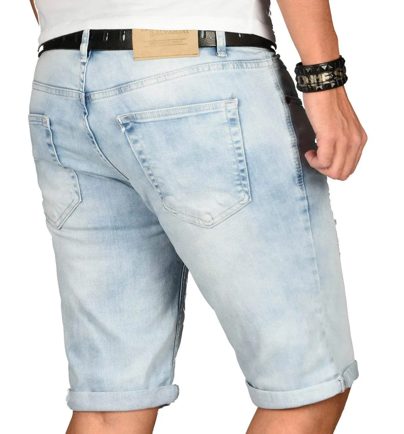 Alessandro Salvarini Herren Jeansshorts Slim Dunkelblau Used 30W