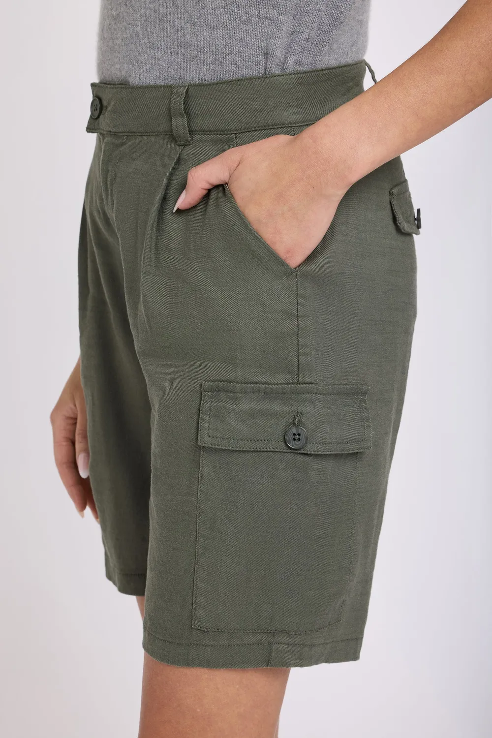 NYDJ Cargo Bermuda Shorts Desert Green High Rise