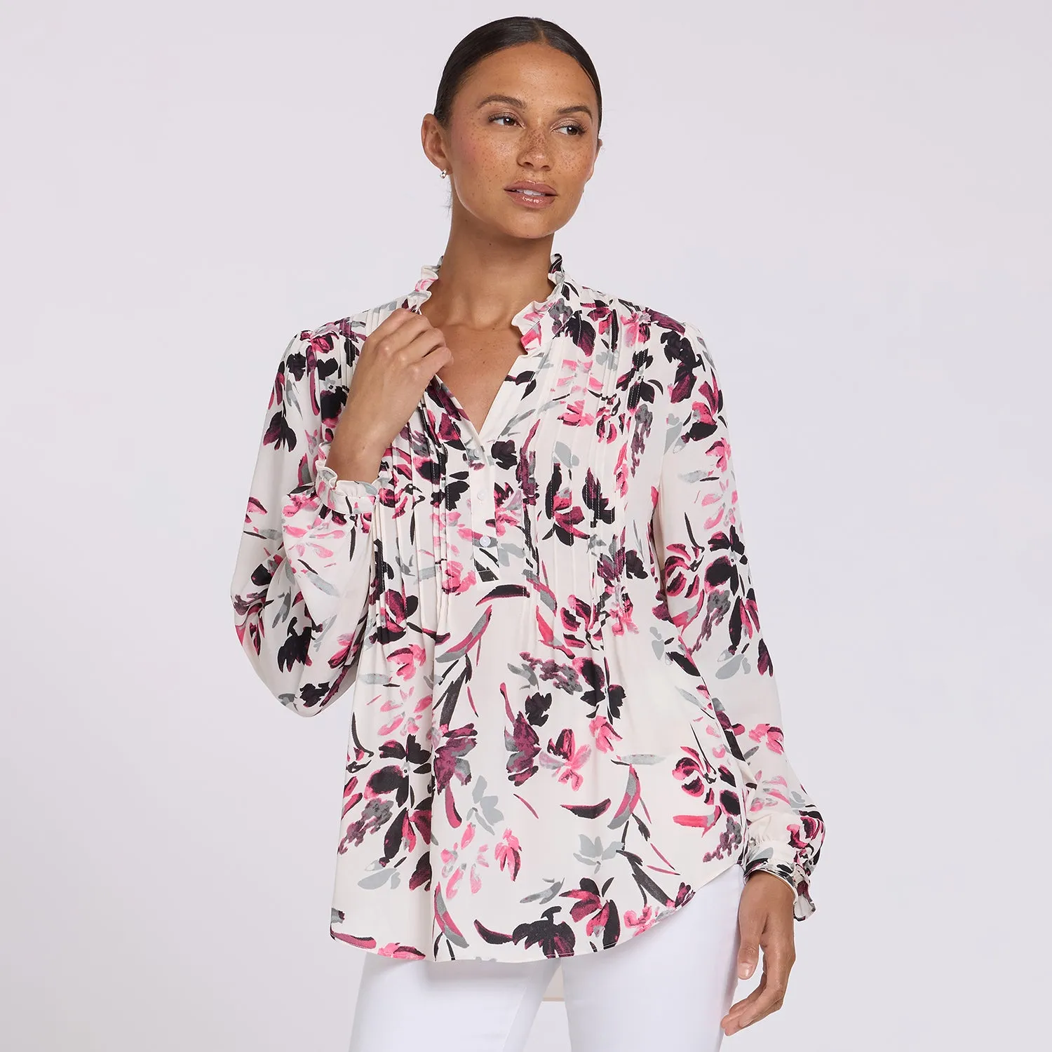 NYDJ Pleated Front Tunika Starlight Garden Rüschen