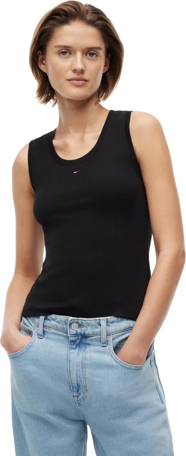 Tommy Jeans Essential Rib Tank Top Slim Damen Schwarz