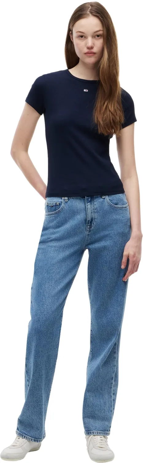 Tommy Jeans Essential Rib Slim Fit T-Shirt Damen Weiß Ripp