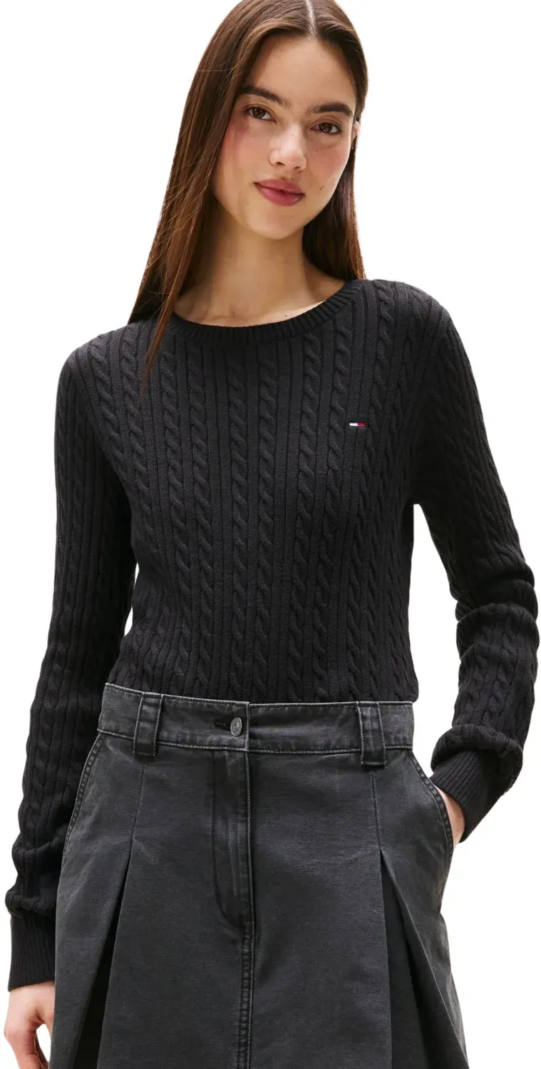 Tommy Jeans Cable Essential Pullover L Zopfstrick schwarz