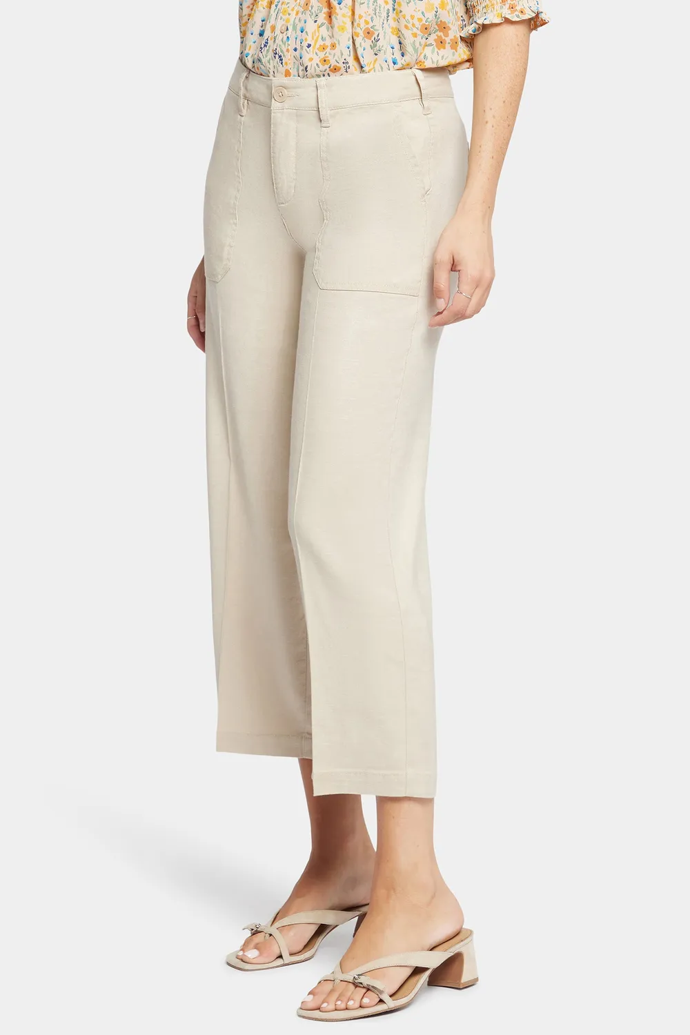 NYDJ Wide Leg Cargo Capri Petite Feather Leinen