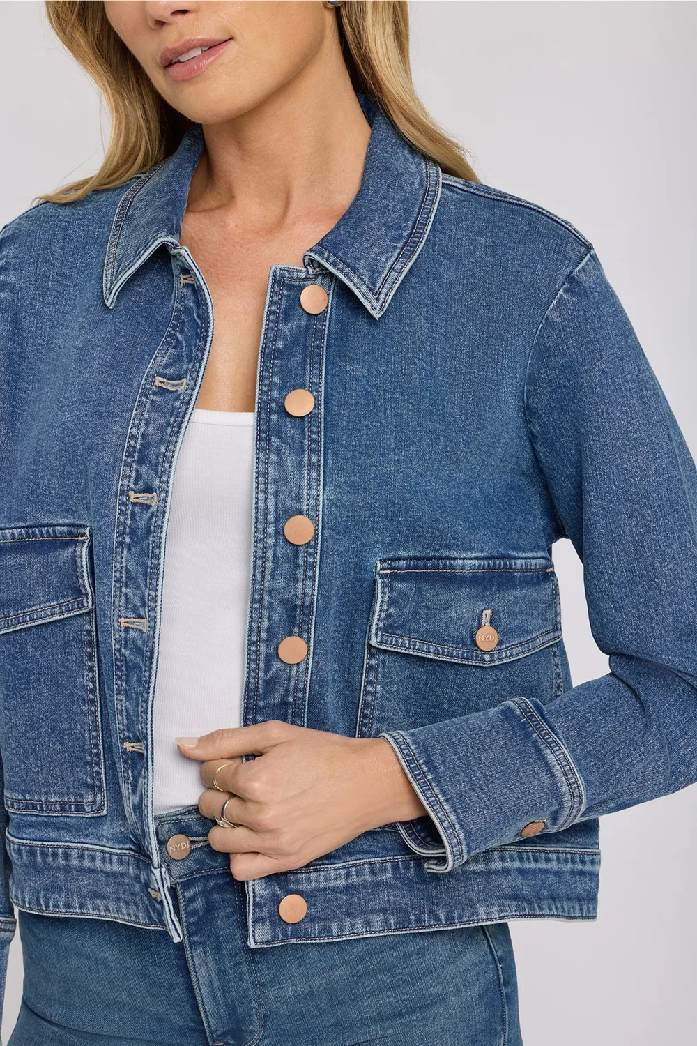 NYDJ Salton Jeansjacke Indigoblau Oversize-Taschen