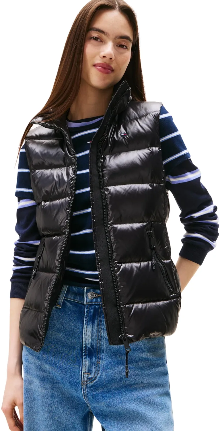 Tommy Jeans TJW Slim Zip Print Down Vest DW0DW21622 Damenweste Schwarz