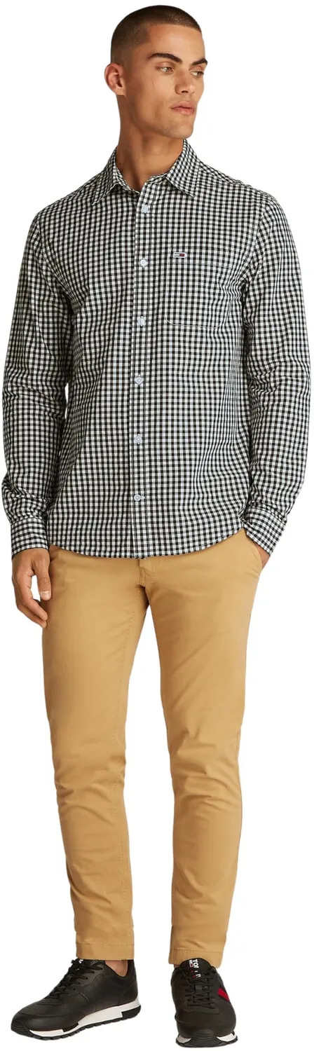 Tommy Jeans Poplin Check Herrenhemd XS Schwarz Karo