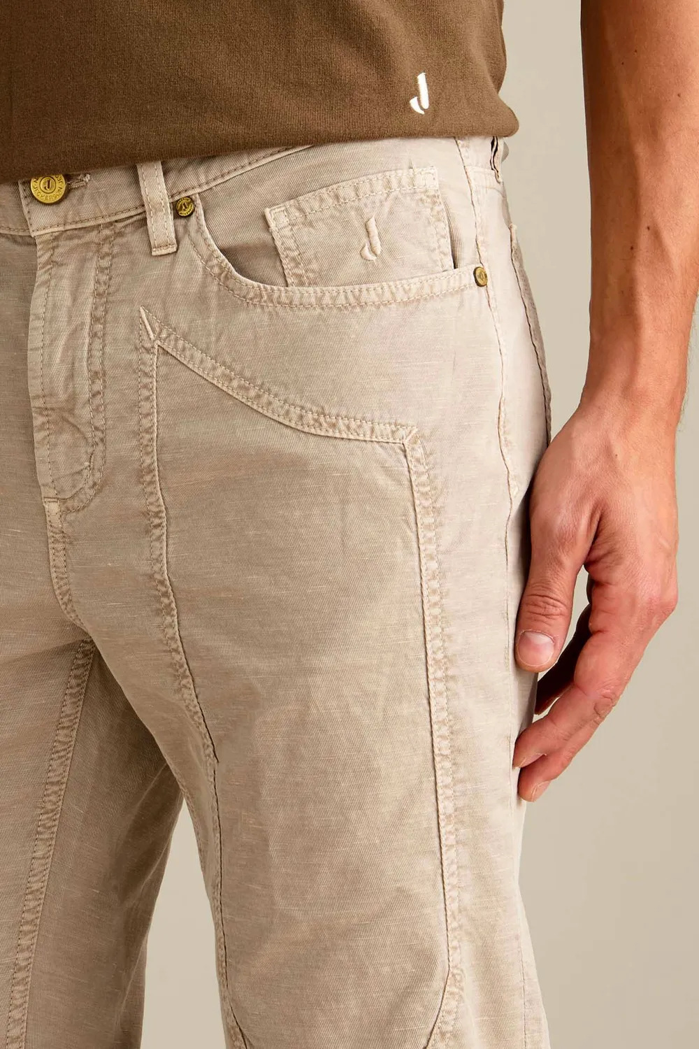 Jeckerson John Hose beige Zement Slim Fit Leinen-Mix