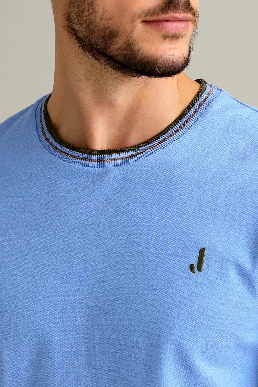 Jeckerson T-Shirt Kurzarm Pique Hellblau Baumwolle