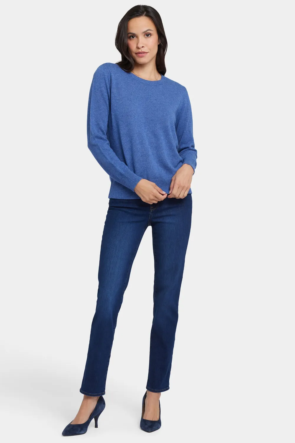 NYDJ Cashmere Essential Crewneck Pullover Heather Blue